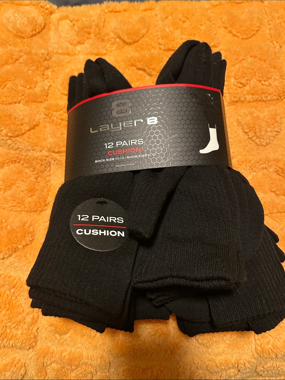 Layer 8 Black Cushion Crew Socks - 12 Pairs